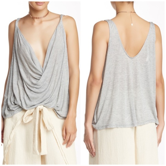 Free People Tops - Free People Bullseye Gray Twisted V Neck Tank Top